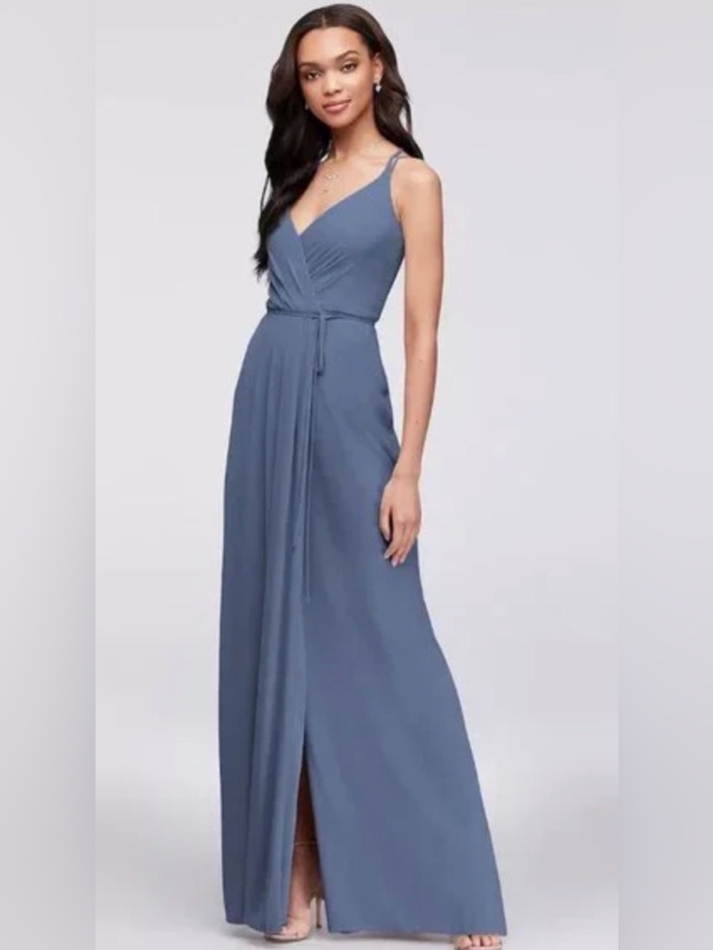 David's Bridal Wedding Bridesmaid Dress Blue Wrap 0